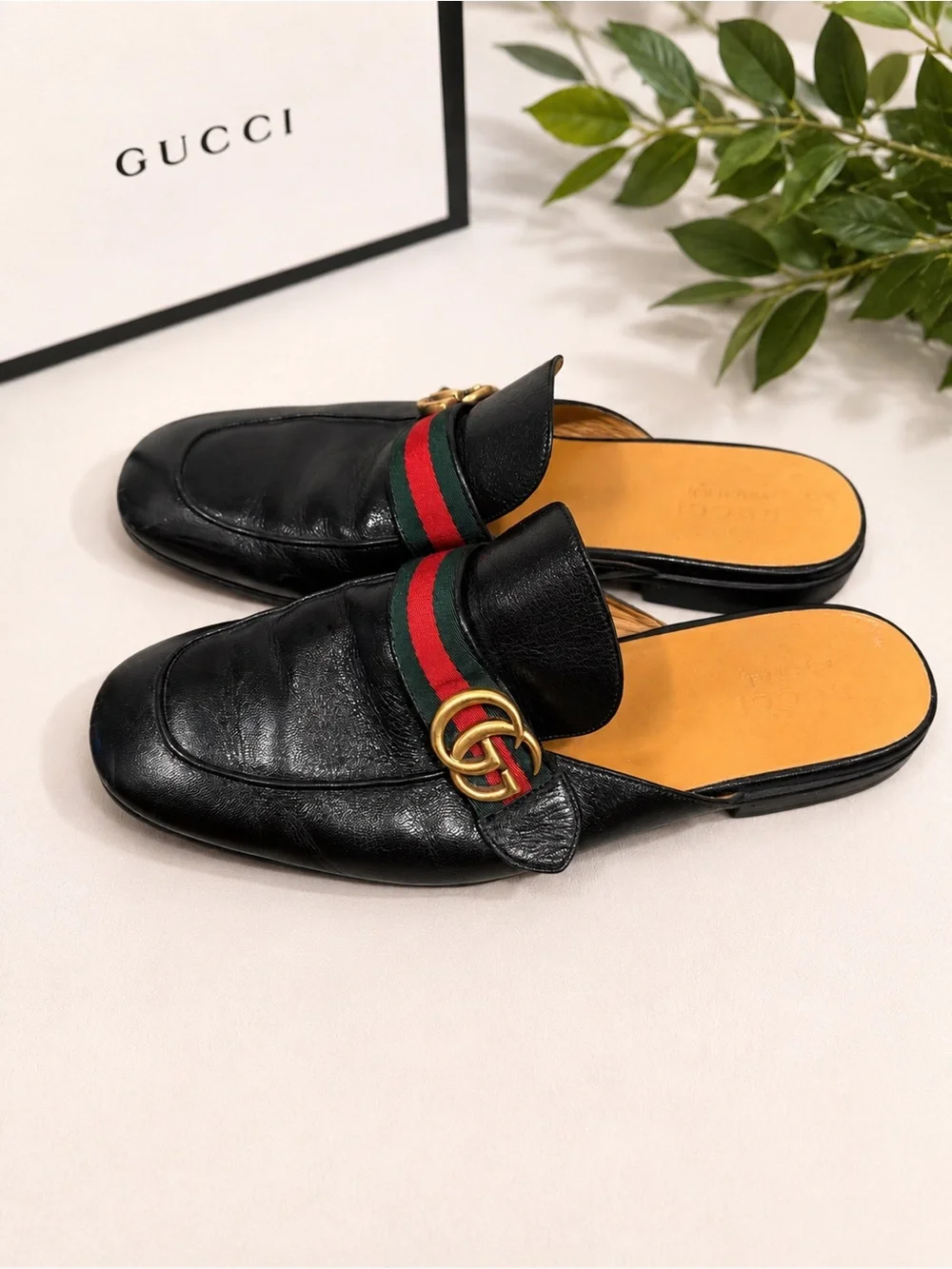 Gucci Princetown Horsebit Leather Mule Slides Black Men’s Size 10 Stripe Italy